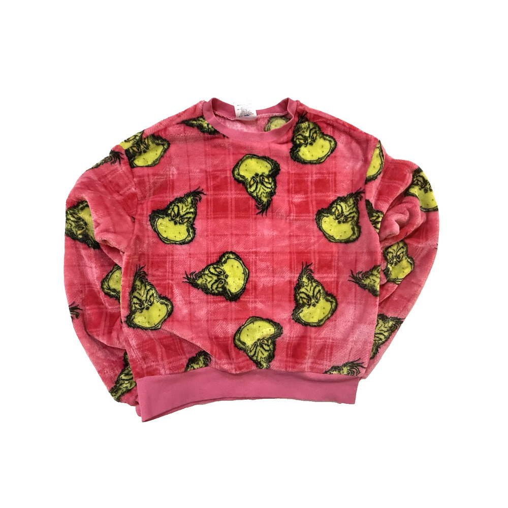 Dr. Seuss Grinch Sweatshirt Girls Pink Fleece Holiday Cozy